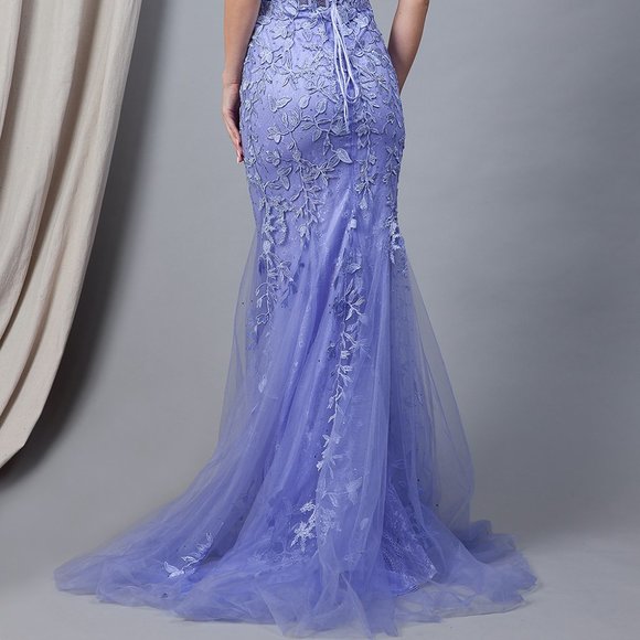 NEW LONG OFF THE SHOULDER SLEEVELESS EMBROIDERED GOWN WITH LACED UP BACK AC 7024 - Picture 6 of 6
